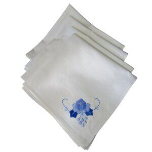 Blue Flower Applique Vintage Napkins A Set of Four Minor Spots Hem Damage GUC